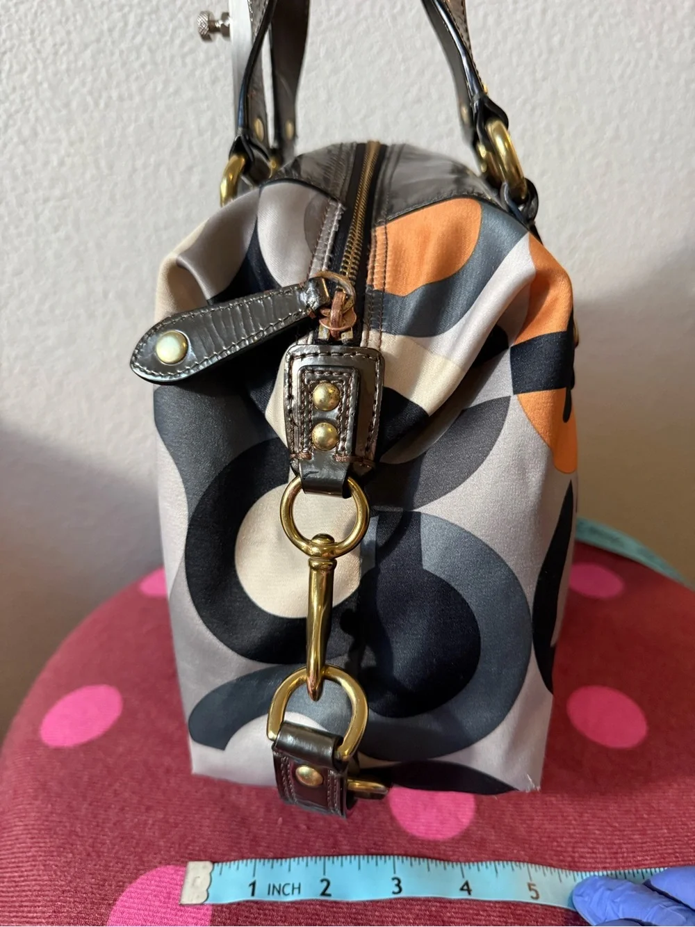 Coach Poppy Op Art Glam Tote Satchel Shoulder Bag Patent Leather Crossbody 12932